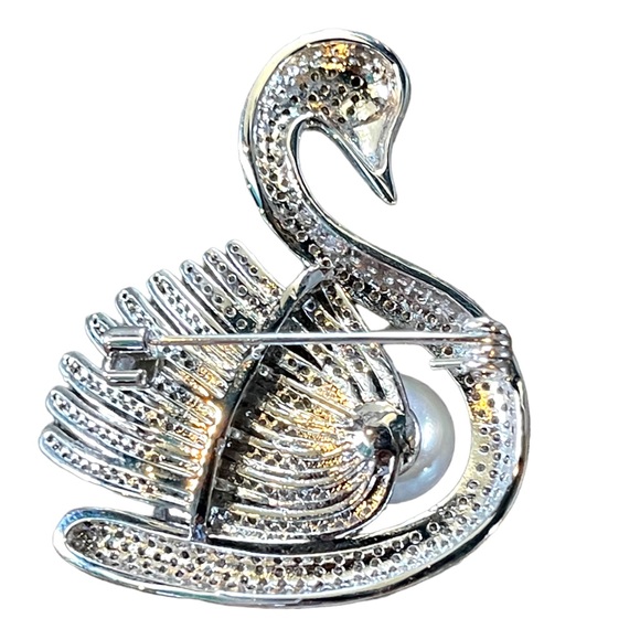 🛍 Swarovski Crystals Pearl Swan Brooch - Picture 4 of 4